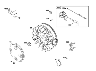 Flywheel, Ignition, And Starter Group Diagram and Parts List for 305440-0587-G1 200000 - 399999 Briggs and Stratton Engine